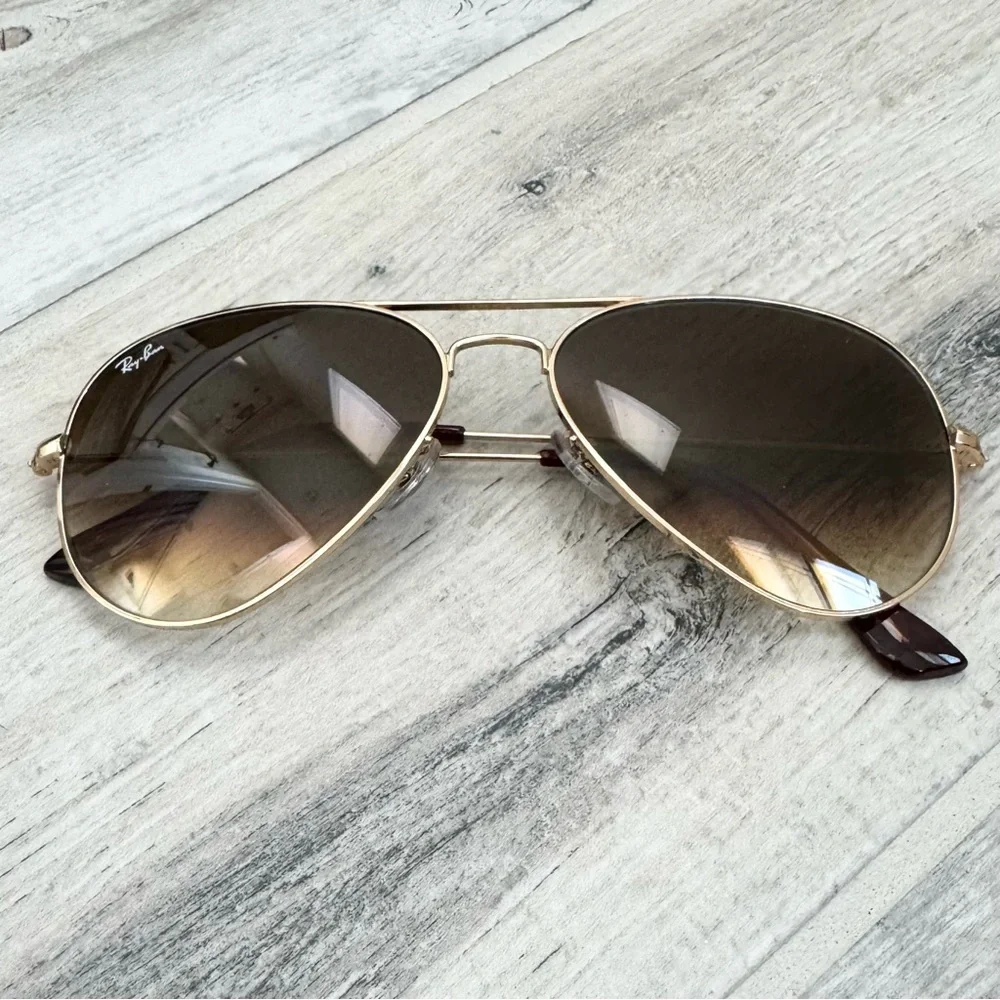 Ray-Ban Gold Gradient Brown Aviator Unisex Sunglasses 58MM